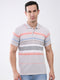 Men Grey Stripe Collar Half Sleeve T-Shirt