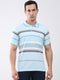 Men Sky Blue Stripe Collar Half Sleeve T-Shirt