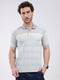 Men Green Stripe Collar Half Sleeve T-Shirt