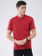 Men Red Stripe Collar Half Sleeve T-Shirt