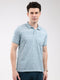 Men Turquoise Blue Stripe Collar Half Sleeve T-Shirt