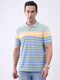 Men Green Stripe Collar Half Sleeve T-Shirt