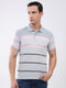 Men Grey Stripe Collar Half Sleeve T-Shirt