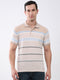 Men Beige Stripe Collar Half Sleeve T-Shirt