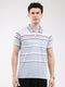 Men Sky Blue Stripe Collar Half Sleeve T-Shirt
