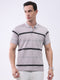 Men Grey Stripe Collar Half Sleeve T-Shirt