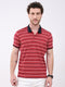 Men Red Stripe Collar Half Sleeve T-Shirt