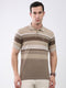 Men Brown Stripe Collar Half Sleeve T-Shirt