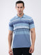 Men Blue Stripe Collar Half Sleeve T-Shirt