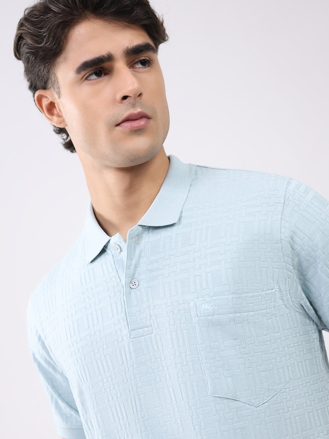 Men Green Stripe Collar Half Sleeve T-Shirt