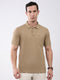 Men Khaki Printed Collar Half Sleeve T-Shirt
