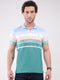 Men Green Check Collar Half Sleeve T-Shirt