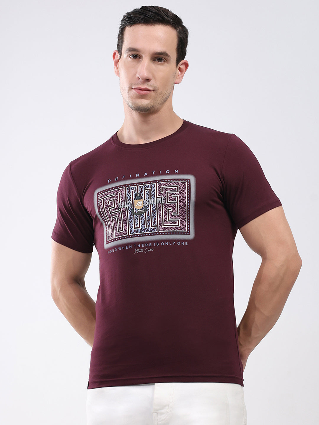 Men Maroon Printed Round Neck Half Sleeve T-Shirt