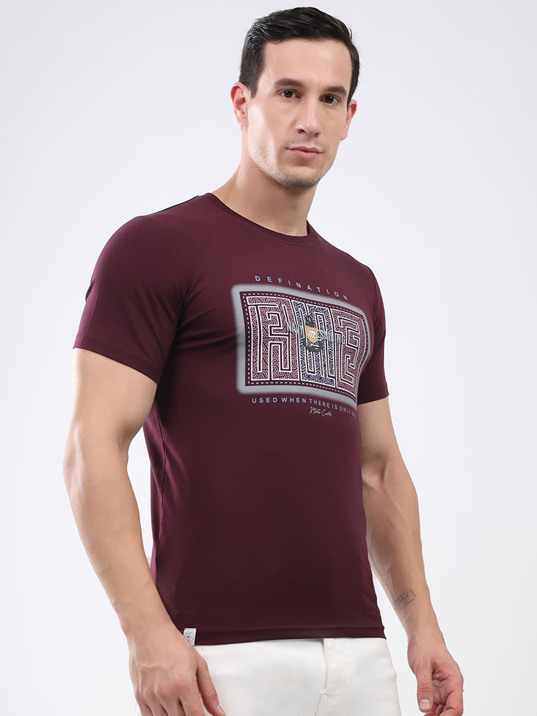Men Maroon Printed Round Neck Half Sleeve T-Shirt