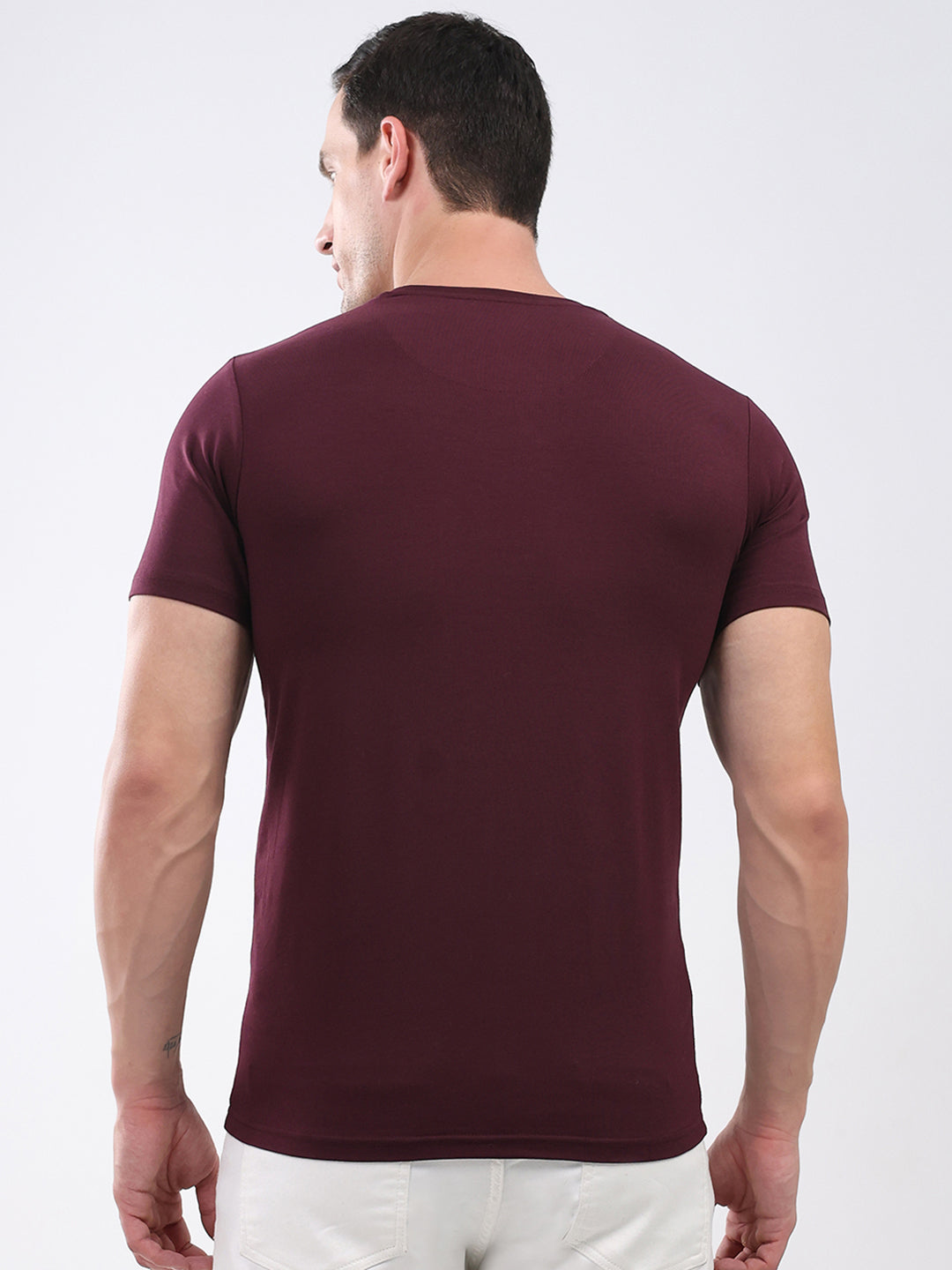 Men Maroon Printed Round Neck Half Sleeve T-Shirt