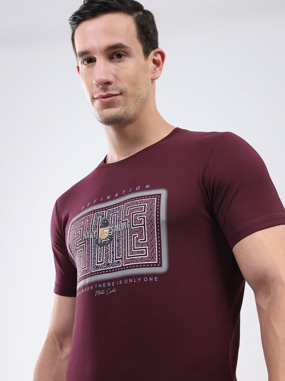 Men Maroon Printed Round Neck Half Sleeve T-Shirt