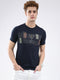 Men Navy Blue Printed Round Neck Half Sleeve T-Shirt