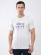 Men White Printed Round Neck Half Sleeve T-Shirt