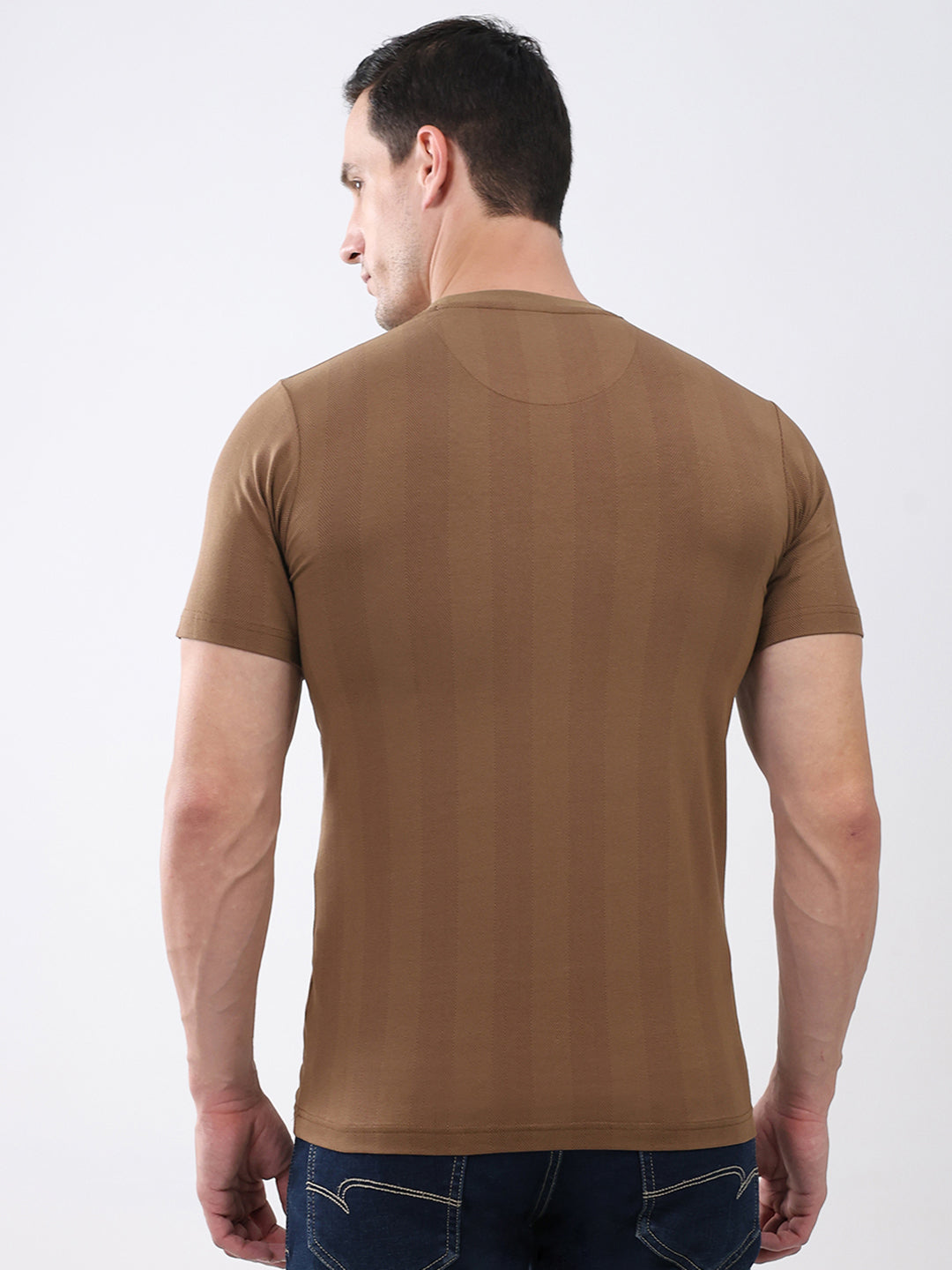 Men Brown Printed Round Neck Half Sleeve T-Shirt