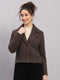 Women Brown Printed Collar Full Sleeve Coat