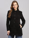 Women Black Self Design Collar Full Sleeve Coat
