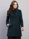 Women Teal Blue Printed Collar Full Sleeve Coat