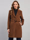 Women Brown Solid Collar Full Sleeve Coat