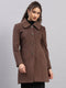 Women Brown Solid Collar Full Sleeve Coat