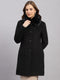 Women Black Solid Collar Full Sleeve Coat