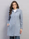 Women Sky Blue Solid Collar Full Sleeve Coat