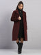 Women Maroon Solid Collar Full Sleeve Coat