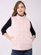 Women Pink Self Design Mock Neck Sleeveless Jacket