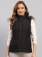 Women Black Solid Hooded Sleeveless Jacket