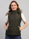 Women Olive Solid Hooded Sleeveless Jacket