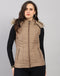 Women Khaki Solid Hooded Sleeveless Jacket