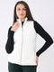 Women Off White Solid Collar Sleeveless Jacket