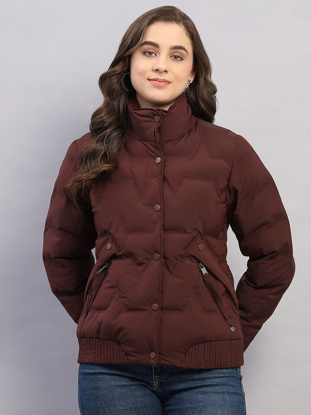 Women Rust Solid Collar Full Sleeve Jacket