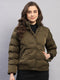 Women Olive Solid Collar Full Sleeve Jacket