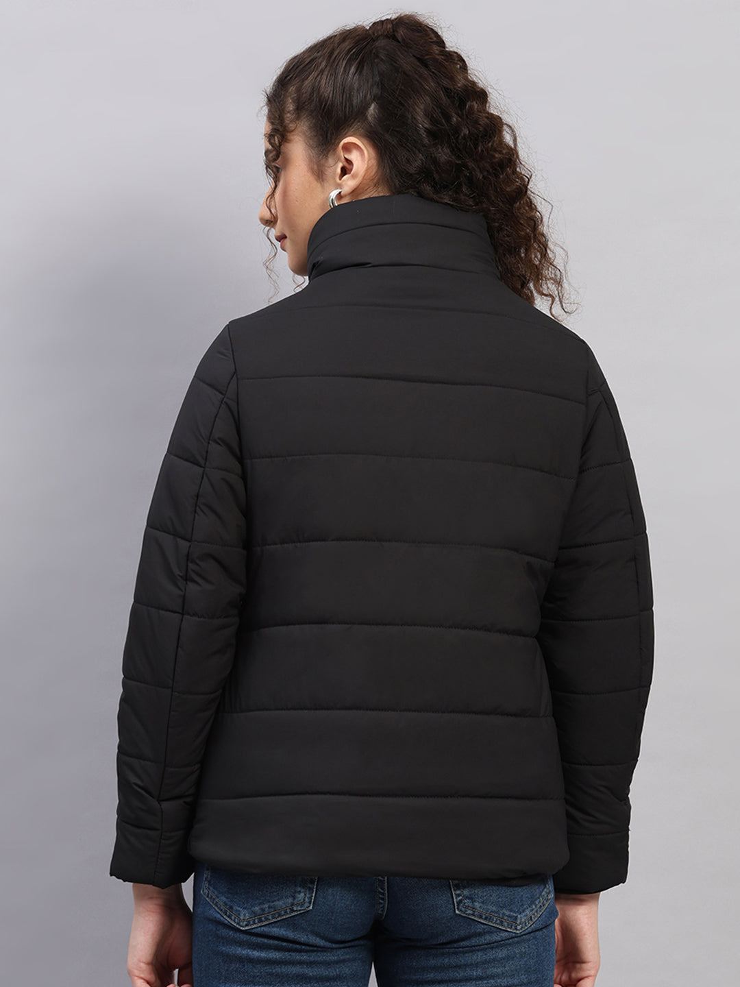 Women Black Self Design Collar Full Sleeve Jacket