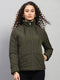 Women Olive Solid Collar Full Sleeve Jacket