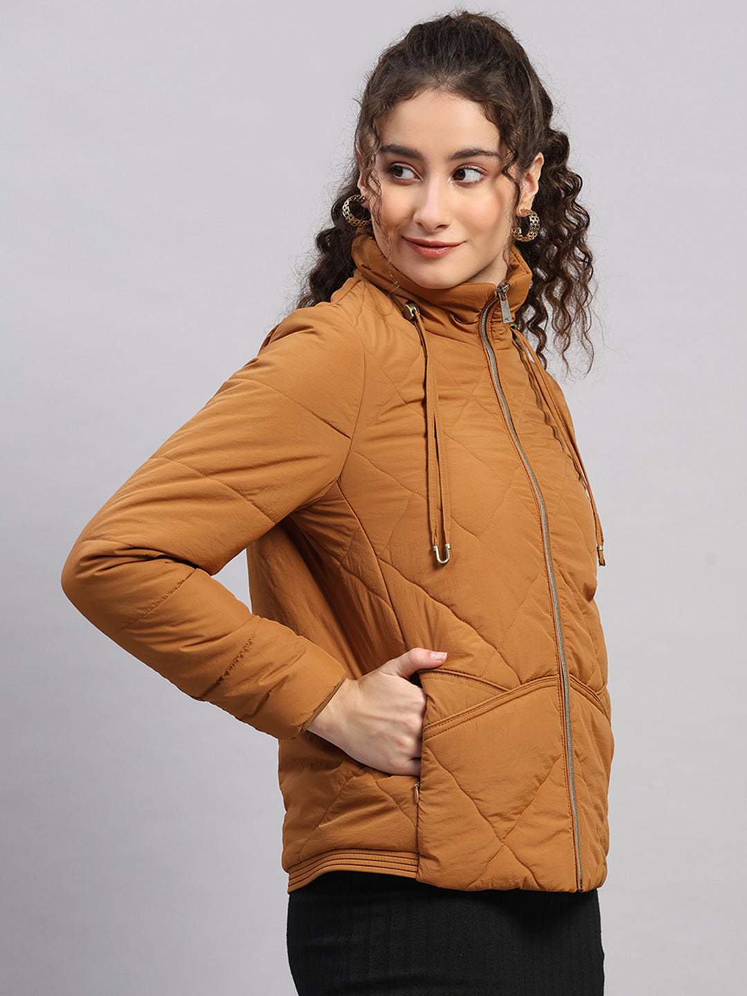 Women Brown Solid Collar Full Sleeve Jacket