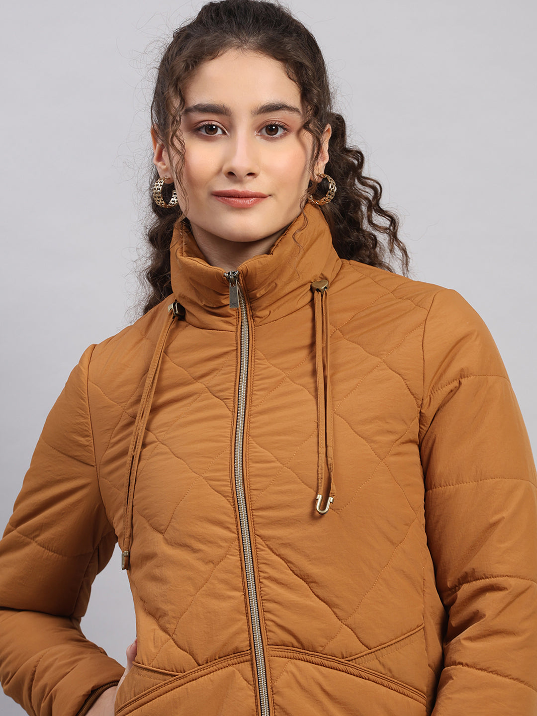 Women Brown Solid Collar Full Sleeve Jacket