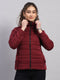 Women Burgundy Solid Collar Full Sleeve Jacket