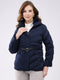 Women Navy Blue Solid Collar Full Sleeve Jacket
