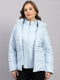 Women Sky Blue Printed Collar Full Sleeve Jacket