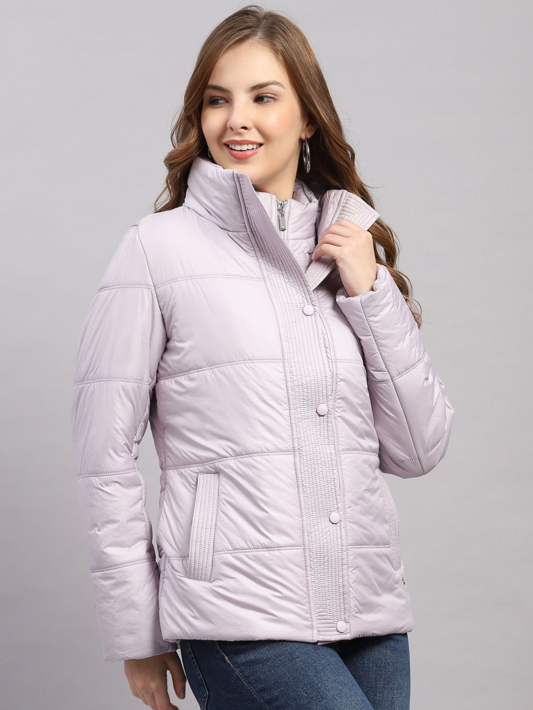 Women Purple Printed Collar Full Sleeve Jacket