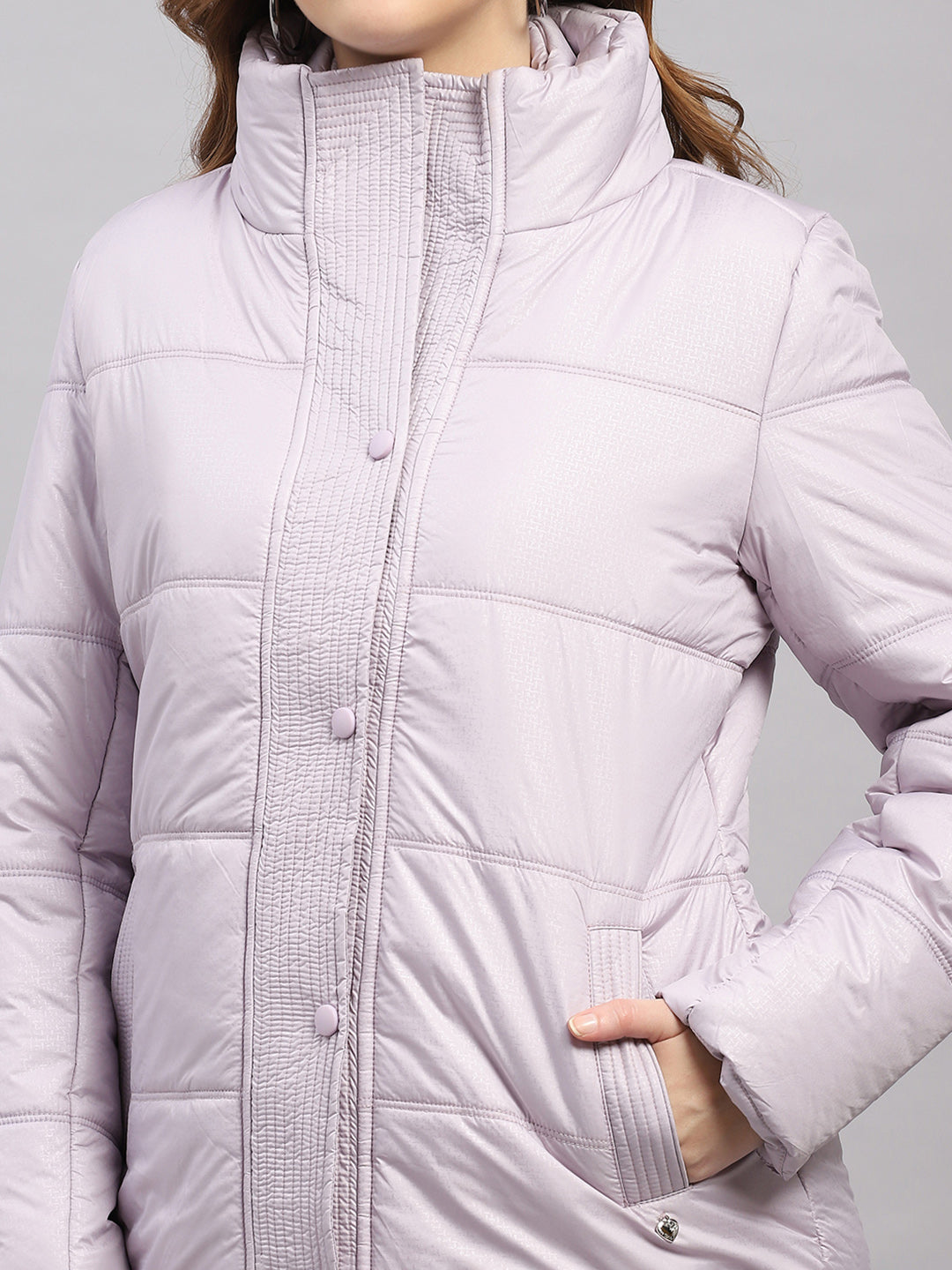 Women Purple Printed Collar Full Sleeve Jacket