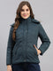 Women Teal Blue Self Design Hooded Full Sleeve Jacket