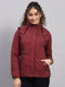 Women Maroon Printed Hooded Full Sleeve Jacket