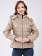 Women Beige Solid Hooded Full Sleeve Jacket